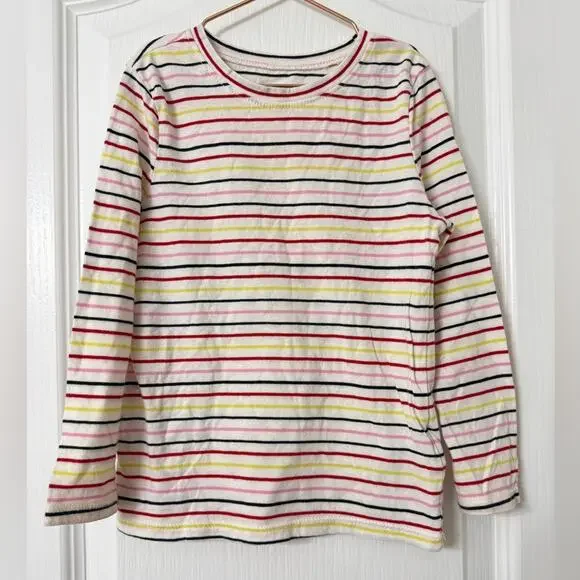 Old Navy 4T Girls White Long Sleeve Striped Tee Size 4T 100% Cotton