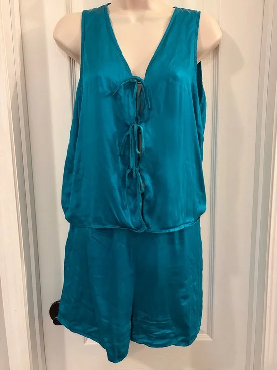 Victoria’s Secret vintage 100% silk Teal Satin Tie-Front Romper