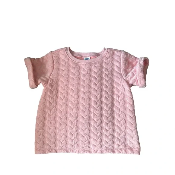 Old Navy Girls Pink Quilted Textured Knit Top Shirt 12-18M Short Sleeve