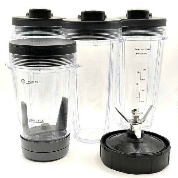 Ninja Blender‎ Replacement Parts 3 24oz Cups w/Spout Lids Blade NutriBowl BN801
