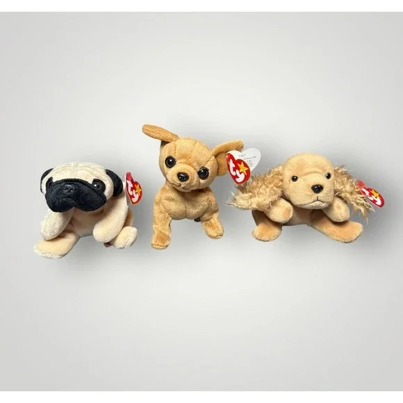 TY Original Beanie Babies VTG Lot Of 3 Tiny Tag Error '98 Spunky‎ '97 Pugsy '96
