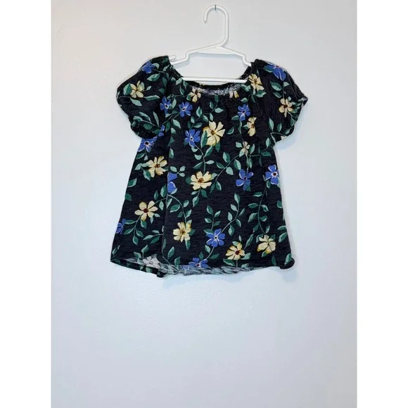 Old Navy Girls Floral Puff Sleeve Top Navy Blue S 6-7