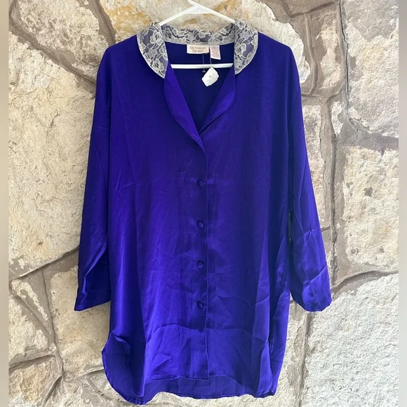 NWT VINTAGE VICTORIA SECRETS SLIP INTIMATE LINGERIE DRESS DEEP PURPLE LACE TRIM