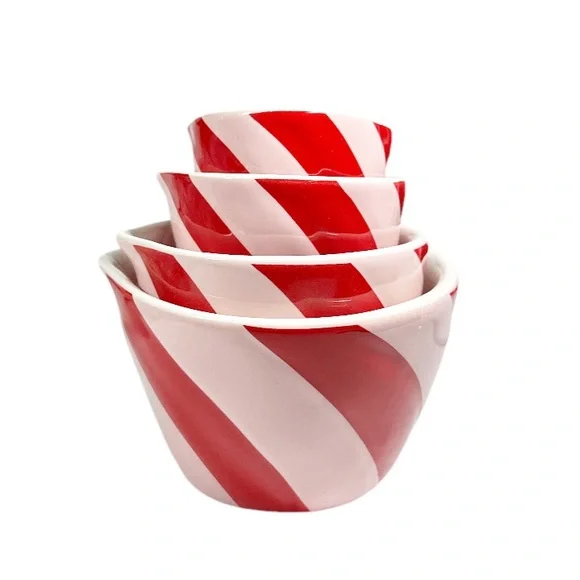 NEW Rae Dunn Christmas PINK CANDY CANE Measuring Cup Set/4