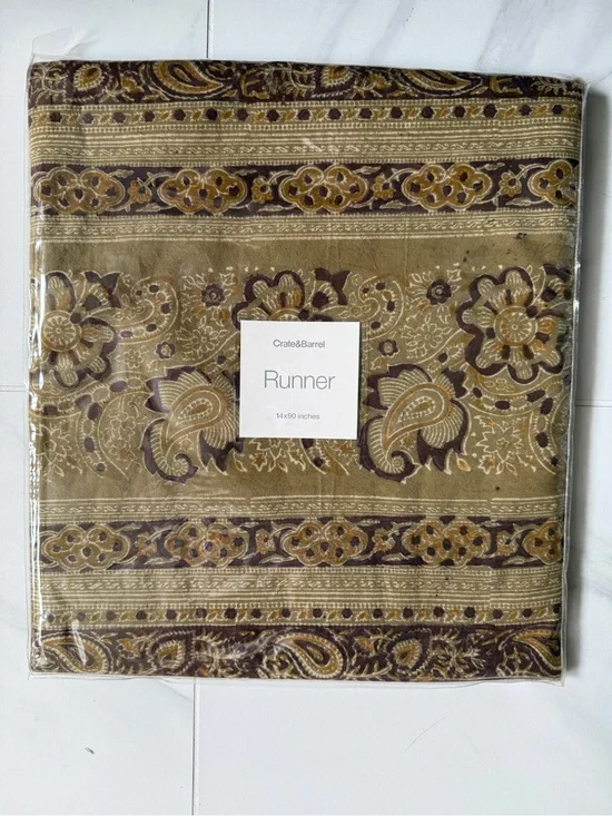 Crate & Barrel Rajastan Sage Table Runner 14x90 NEW