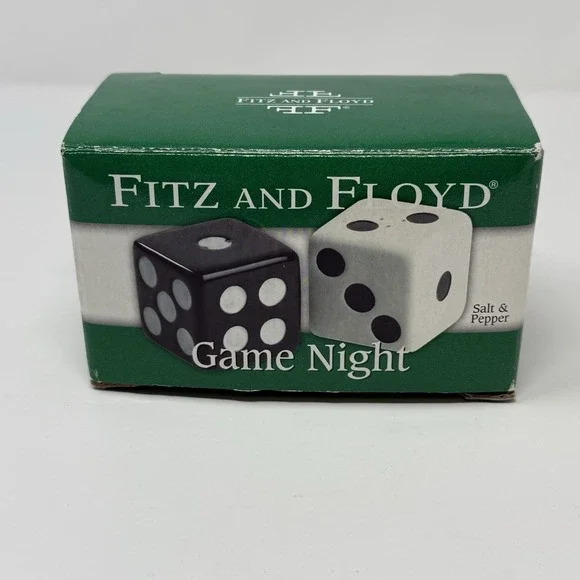 NIB Fitz and Floyd Game Night Dice Die Salt & Pepper Shaker Set