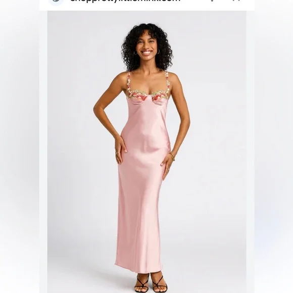 B Darlin Pink Floral Satin Gown