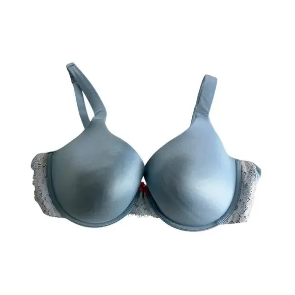 Cacique Lightly Lined T-Shirt Bra 42D Baby Blue Underwire Lace