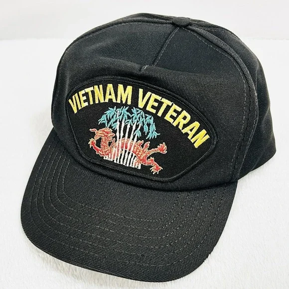 Vietnam Veteran Patch Vintage Made in USA Hat Cap Adjustable‎ Snapback Black