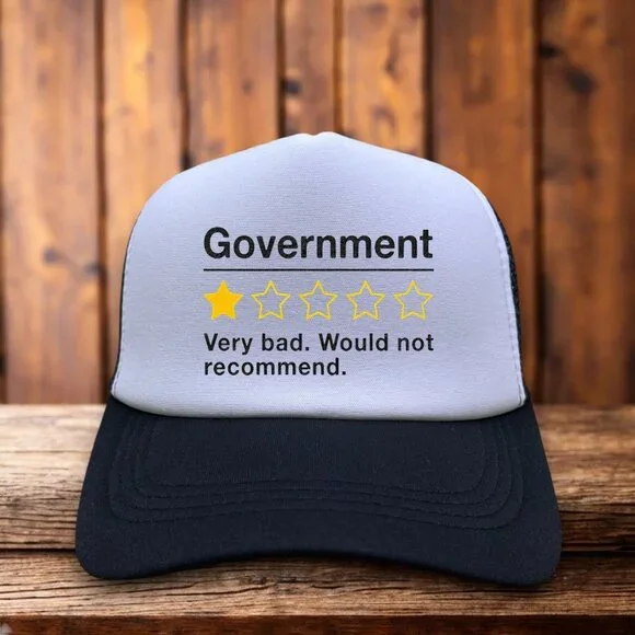 Government One Star Review Mens Trucker Hat Black Funny Sarcastic Political Gift
