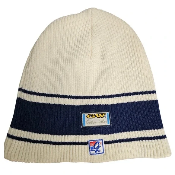 The Game GW Colonials Beanie Unisex OSFM Cream Navy Blue Ribbed Knit Cotton Hat