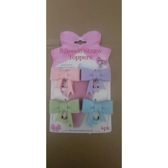 Silicone‎ Straw Toppers 4 Colorful Bows