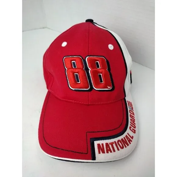 National Guard Dale Earnhardt Jr #88  Nascar Embroidered Hat Red Strapback Mesh