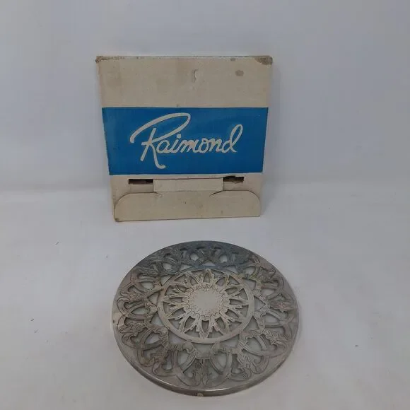 Vintage Raimond Silver Plate On Glass Trivet 6 Inch Coaster Kitchen Accessories