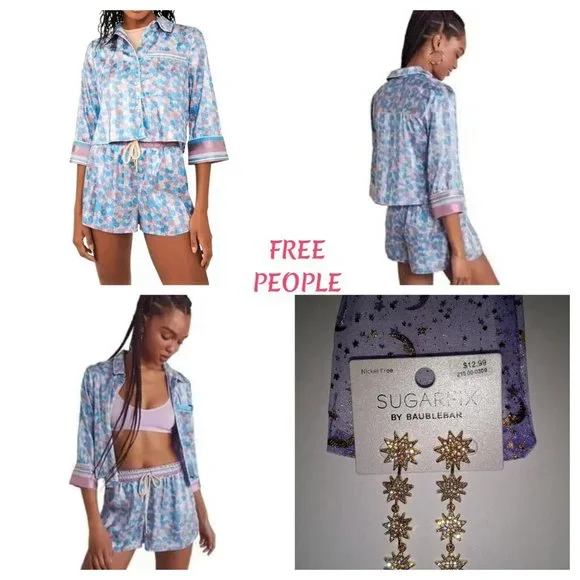Nwt Free People Pillow Talk Satin Pajama Set LAVENDER Large