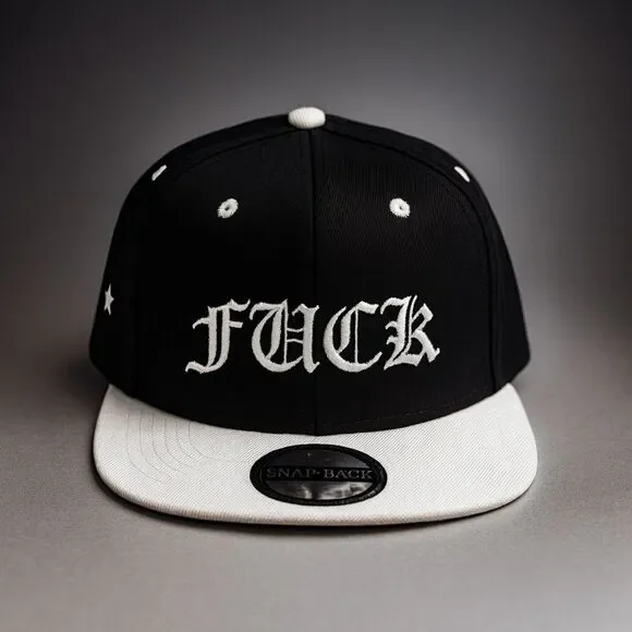 New Old English Text Snapback Hat Black And White Low Bill Blackstar Denim Brand