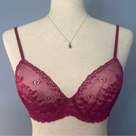 VS Dream Angels Sheer Burgundy Lace Demi Bra 34B NWT Y2K