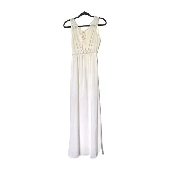 Vintage Maxi Slip Dress Womens M White Lingerie Wedding Cottagecore 80s Romantic