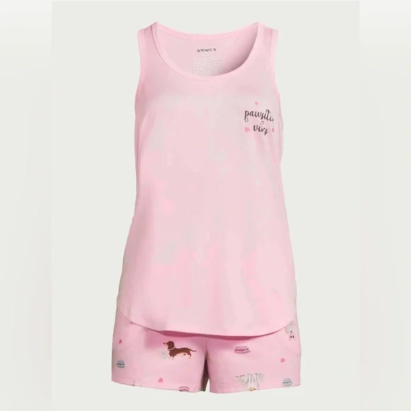 Joyspun Women's Print Tank Top and Shorts Pajama Set, 2-Piece,