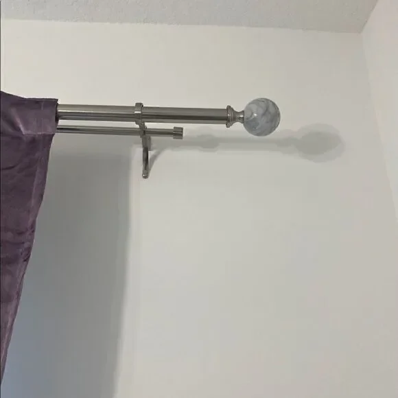 [ballard] double rod drapery kit polished nickel with marble finials