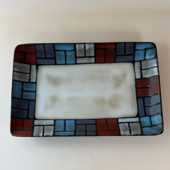 Colorful Rectangular Windowpane Ceramic Serving Dish