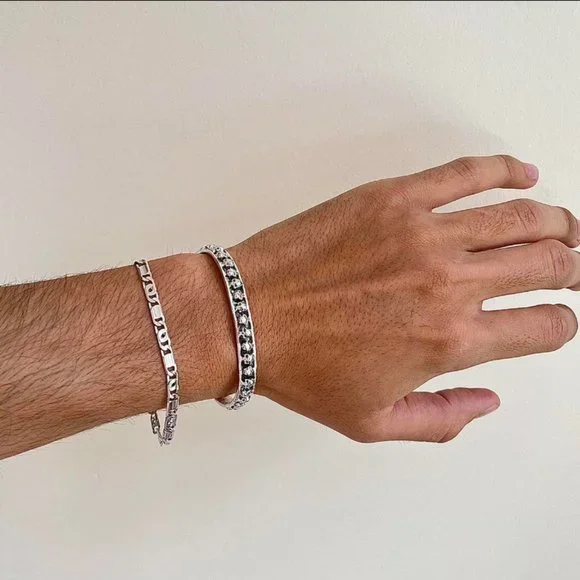 Skull stacked grunge silver and black bracelet