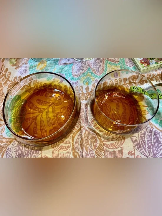 Crate & Barrel Lounge Bowls. Vintage 70s amber bowls handmade Krosnos Excellent