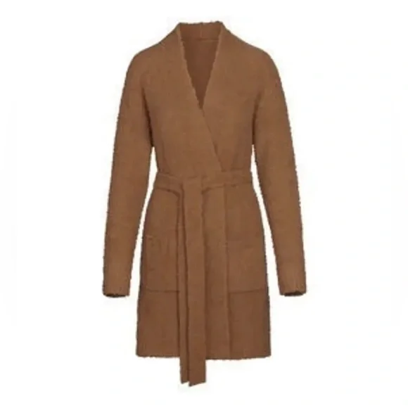 Skims Fit Cozy Knit Robe Tie Waist Long Sleeve Pockets Size 2X/3X Camel