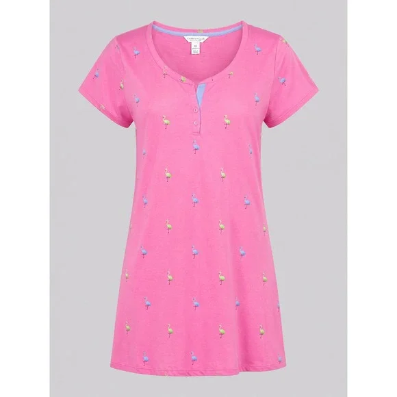 Charter Club Intimates Pink Flamingo Cotton Henley Nightgown XS New