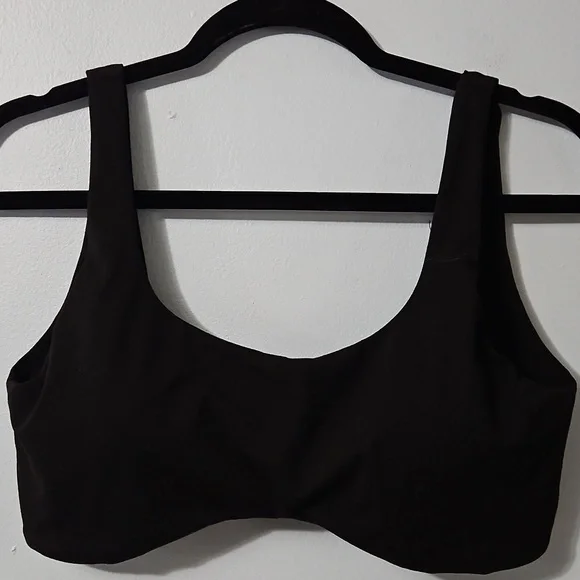 Laslulu Athletic Crop Black Sports Bra Wire Free Seamless Removable Pads Size XL