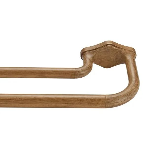 Brown Wood Grain Double Curtain Rods For Windows 72-144