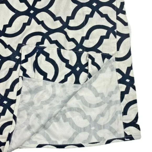 2 Linen Curtains Panels Navy Blue Trelllis Luxury
