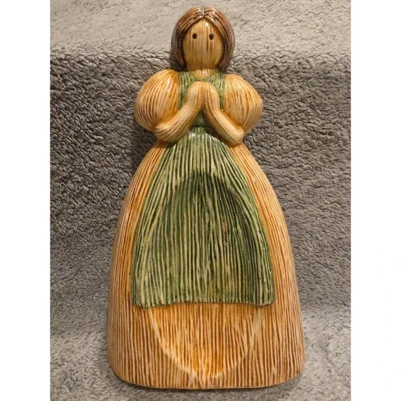 Vintage Corn Husk‎ Girl Spoon Rest With Green Apron Ceramic