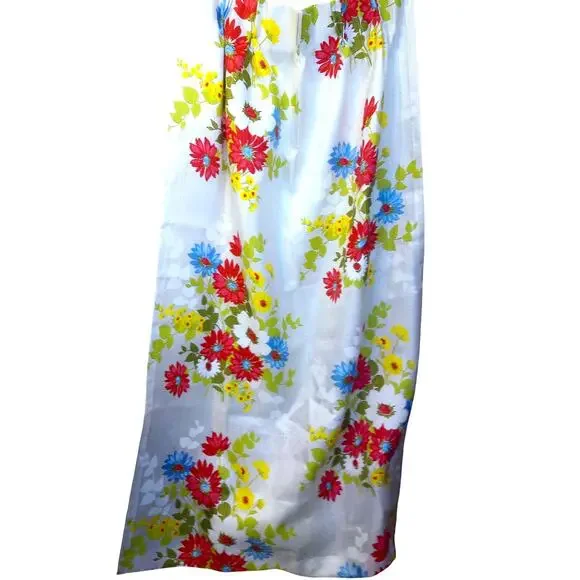 Vtg 70s Flower Power Pinch Pleat Curtains Retro Colorful Floral Drapes 2 Panels