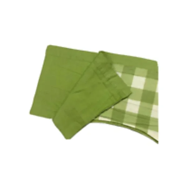 1 Single Cotton Canvas Green Plaid or Solid Reversible Valance Short Curtain