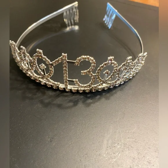 13th birthday Tiara.  Silver Crystal tiara with shiny rhinestones.