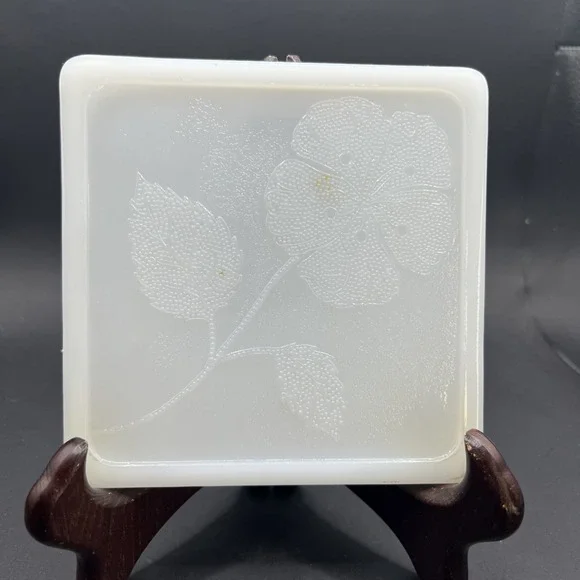 Vintage McKee Milk Glass Trivet Embossed Poppy Flower