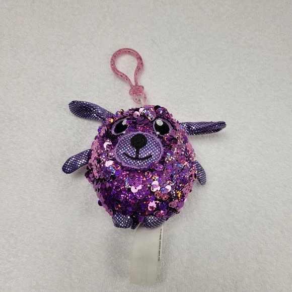 Shimmeez Purple Sequin Plush keychain / backpack‎ clip