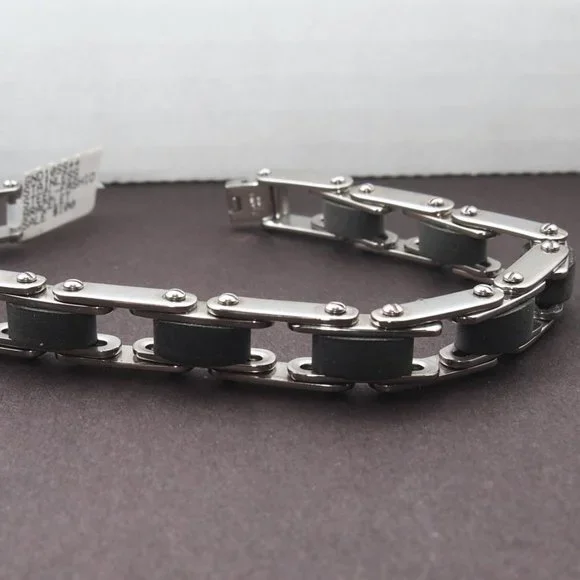 Very Cool Surgical Grade Stainless Steel and Rubber Inserts Men's Bracelet.