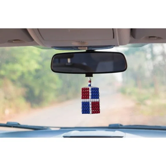 Dominican Republic Flag Car Rearview‎ Mirror Danglers/Necklace. Mini Flag