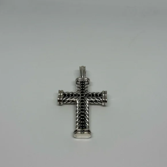 David Yurman Chevron cross pendent with paved black diamonds