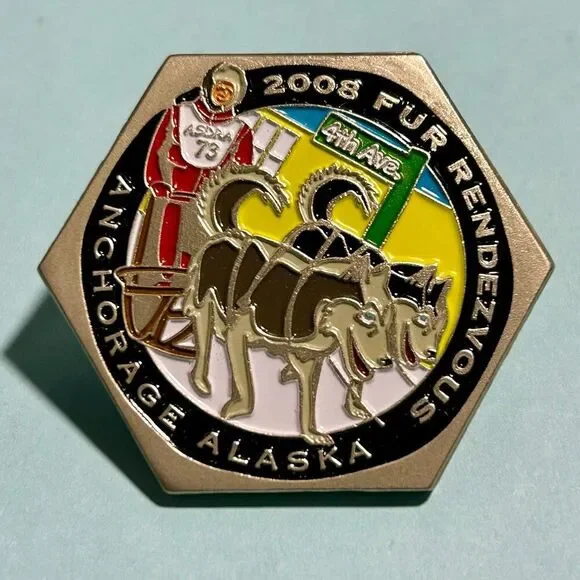 2008 Anchorage Alaska Fur Rondy Rendezvous Dog Sled Collector's Lapel Pin