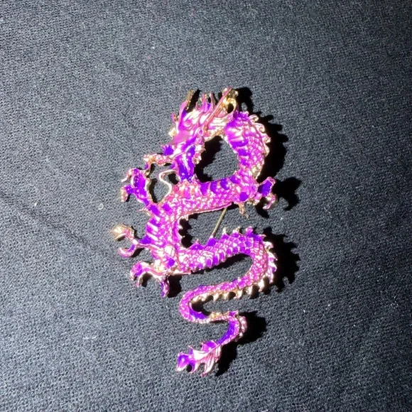 Purple Enamel Dragon Brooch Pin