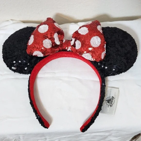 Walt Disney World Minnie Mouse Girls Sequin Ears Polka Dot‎ Bow Headband Cosplay