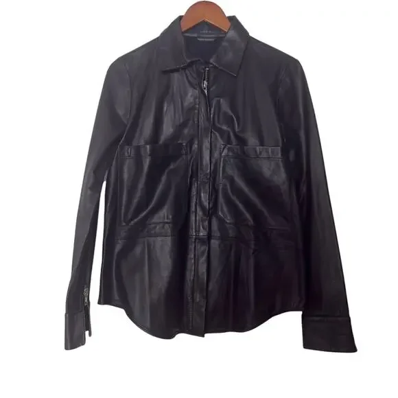 ZARA STUDIO BLACK ZIPPED LAMBSKIN LEATHER JACKET 5479/246 Size Small