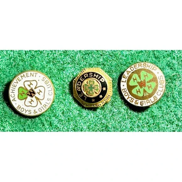 3 Vintage 4-H Achievement & Leadership Pins , Lot of 3 different