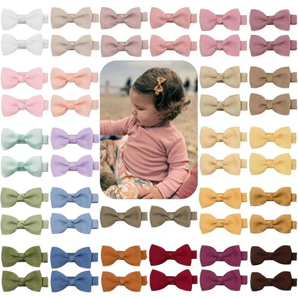 50PCS Baby Hair Clips Fully Lined Alligator Clips Tiny 2 Inch Bows