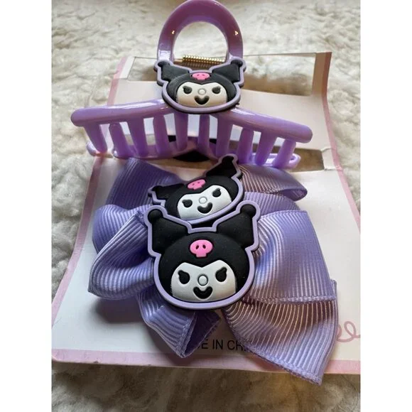 Kuromi Monster Fashion Colorful Purple Hair Bow & Clip for Girls 3 PC NEW