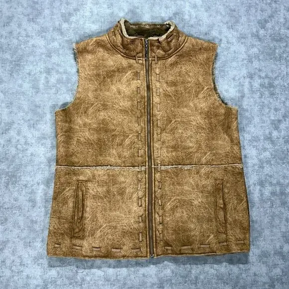 VTG Cabelas faux fur/suede outdoors boho western brown vest womens Large