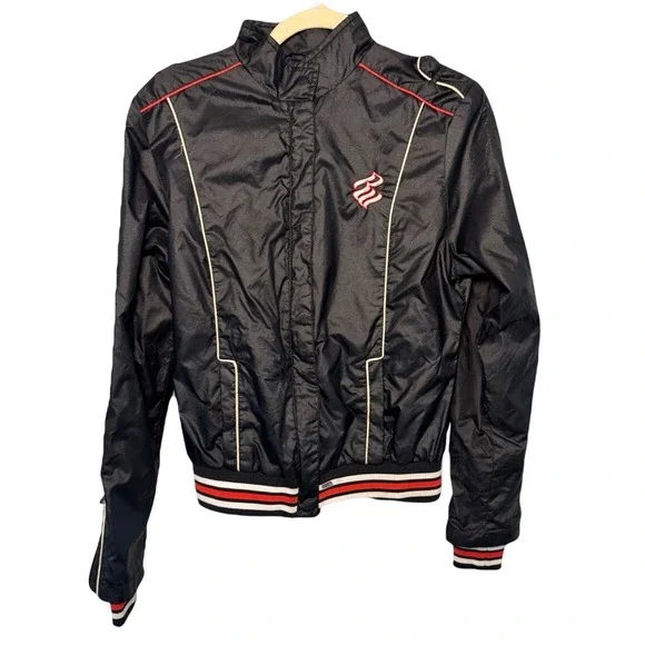 RocaWear Full Zip Sparkle Cropped Bomber Jacket Sz Medium BH Logo Y2K Biker Core